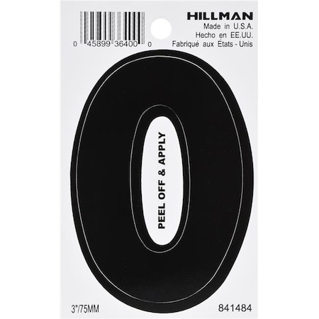 Hillman Number, Black, Glossy, Self-adhesive 841484